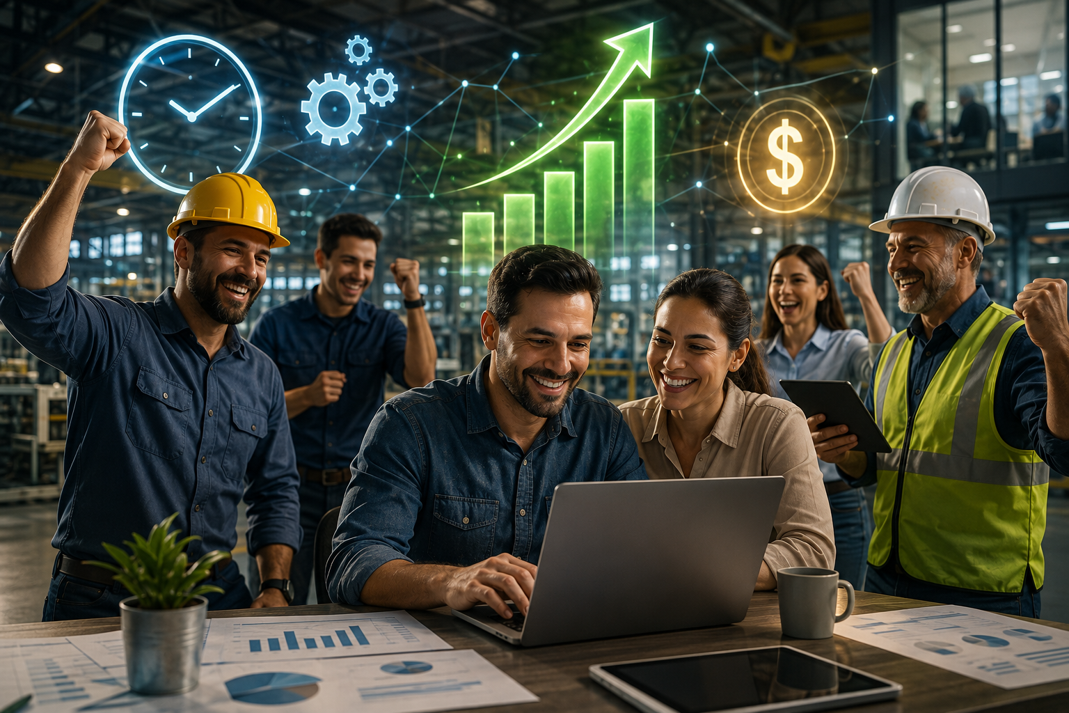 Equipe comemorando resultados de inovação